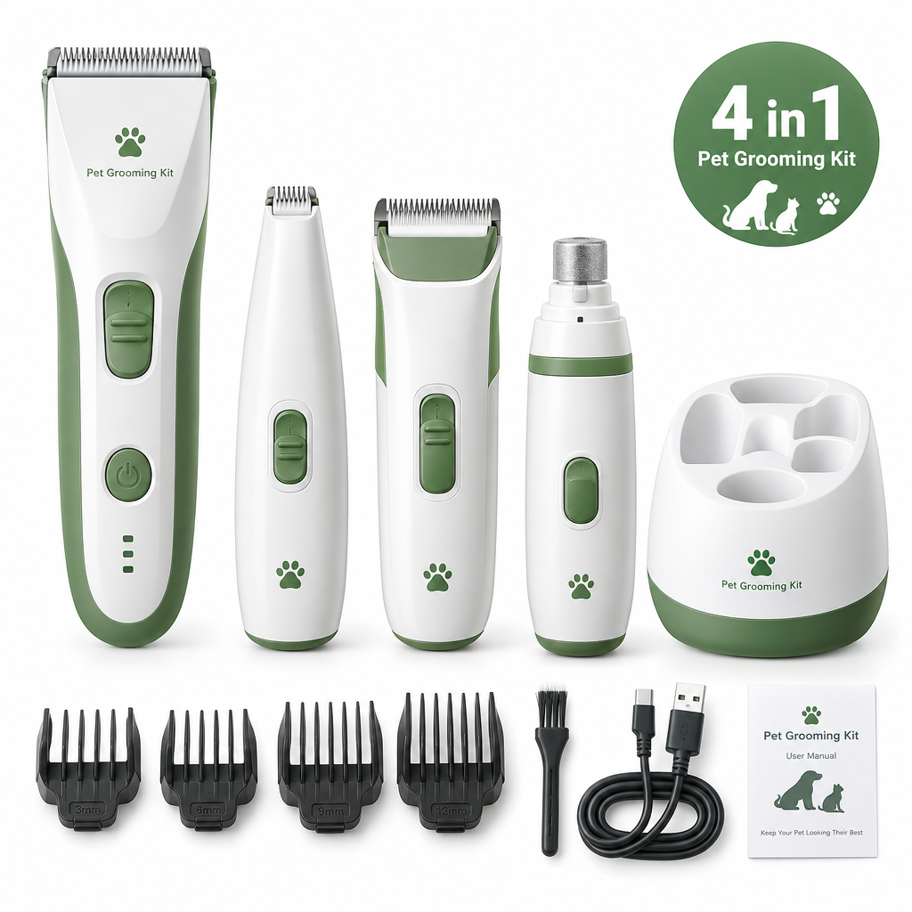 4 in 1 Electric Pet Grooming Kit - Hair Trimmer, Clippers, Nail Grinder for Cats & Dogs